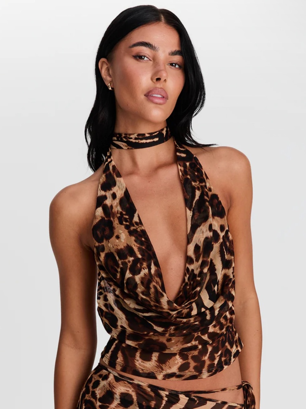 Sasha Therese Aubrey Top Leopard Animal Print Halter Backless